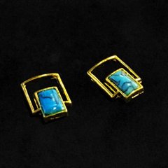 Золота брошка з блакитним каменем 8*6 мм, 60126, В наявності, 7, Блакитний